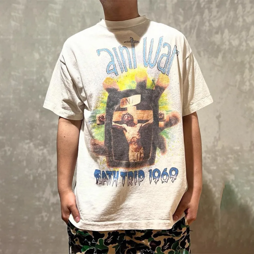 NIGO Men's Vintage Washed And Worn Short-sleeved Spring And Summer High Street Trend Hip-hop Fashion Casual T-shirt #NGTOP11665