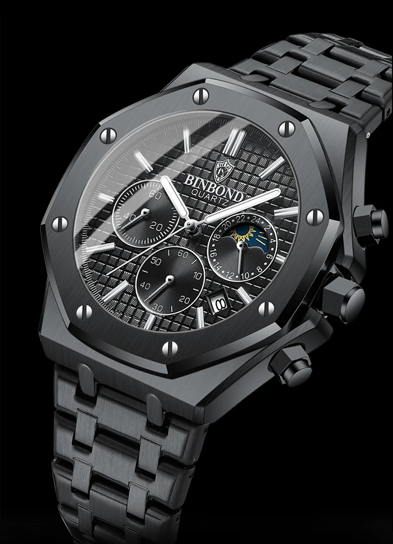 BINBOND Qualität Männer Uhr Luxus Hohe Mann Quarz Armbanduhr Wasserdicht Leucht Datum Edelstahl herren Uhren Casual Uhr – Detail 1