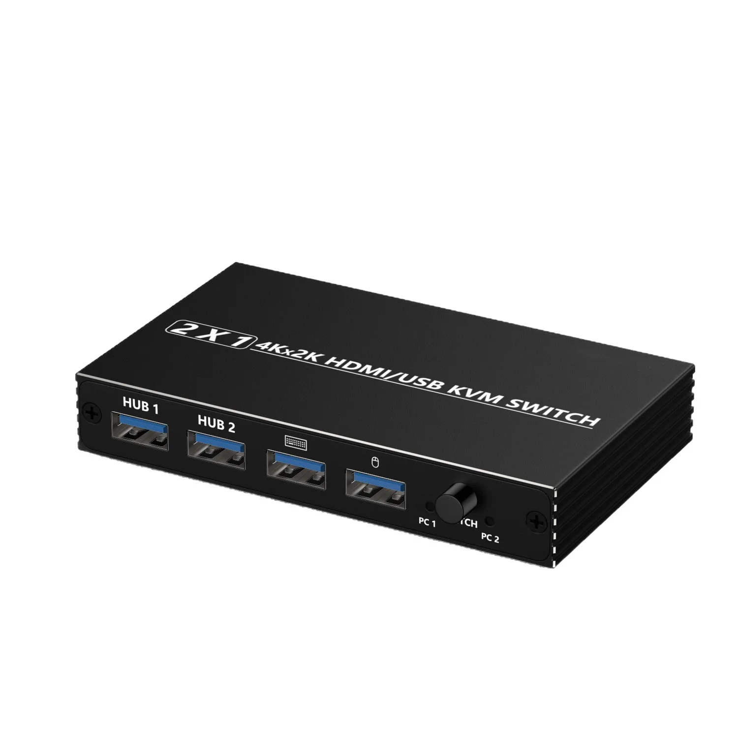 HDMI KVM Switch 2x1 Umschalter 4K 60Hz, USB 2.0, für Tastatur Maus Drucker, Plug & Play, Desktop-Taster