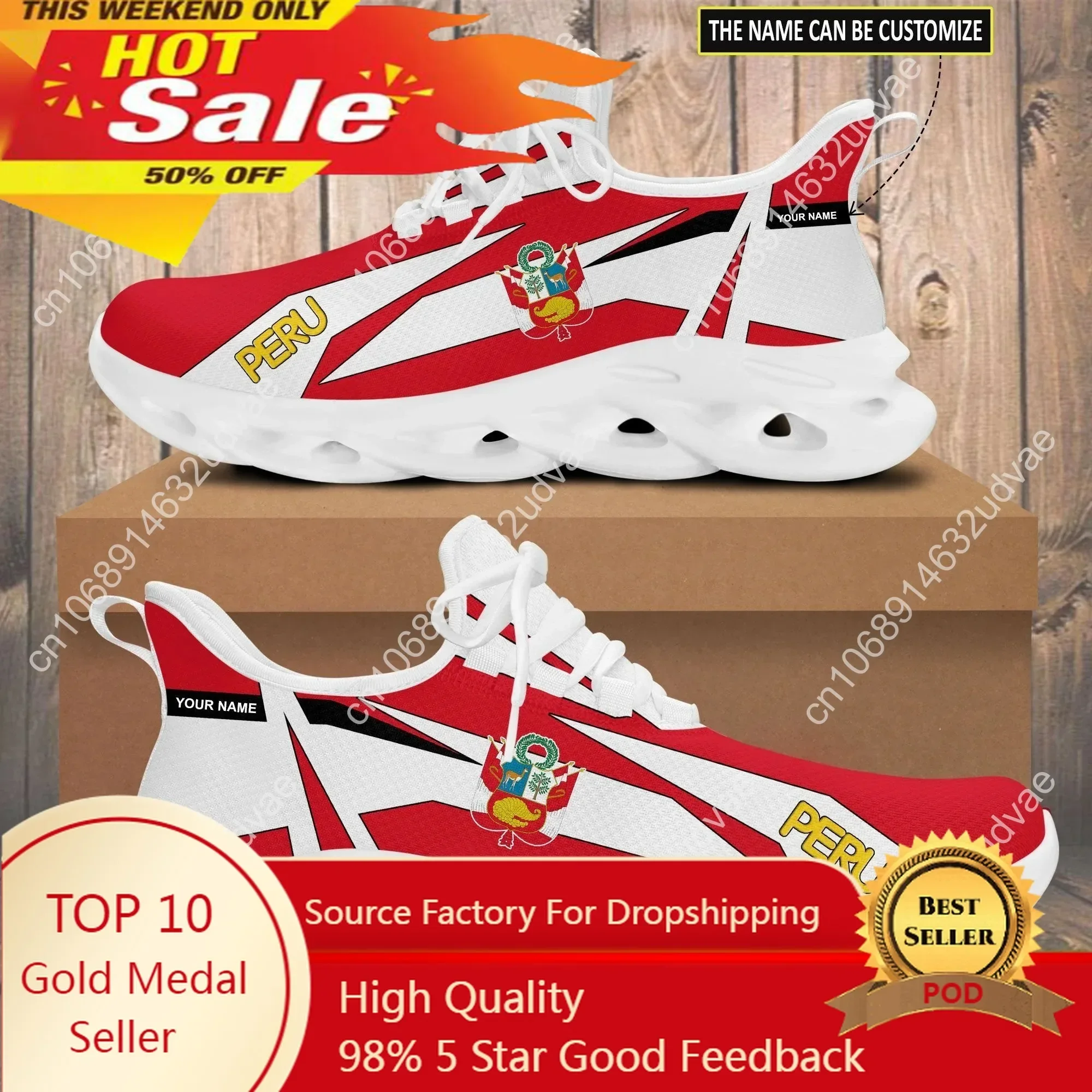 Hot Sale Sneakers Male Peru Flag Print Men's Blade Running Sneakers Casual Trainer Shoes Man Fashion White and Red Blade Shoes