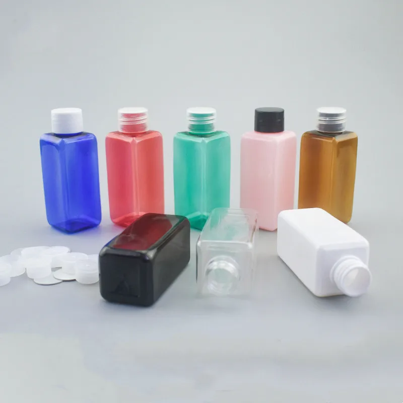 200Pcs 50ml Plastic PET Screw Lid Lotion Bottles Clear Square Cosmetic Sample Container Refillable Bottle Mini Travel Fill Vial