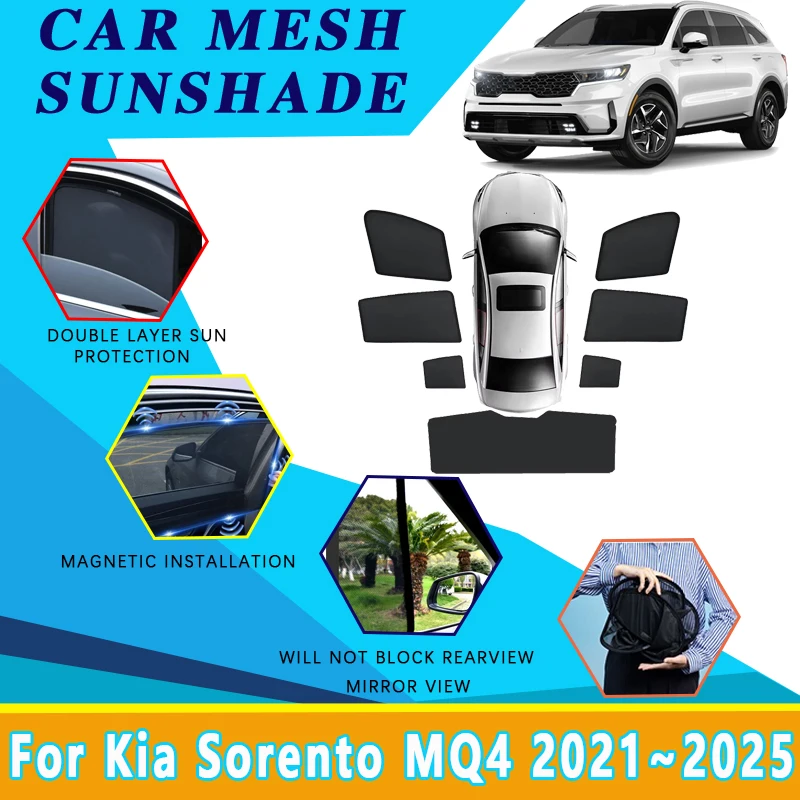 

Car Mesh Sun Shade For Kia Sorento 2024 Accessories MQ4 2020 2021 2022~2025 Magnetic Sunshade Windshield Side Window Visor Tools