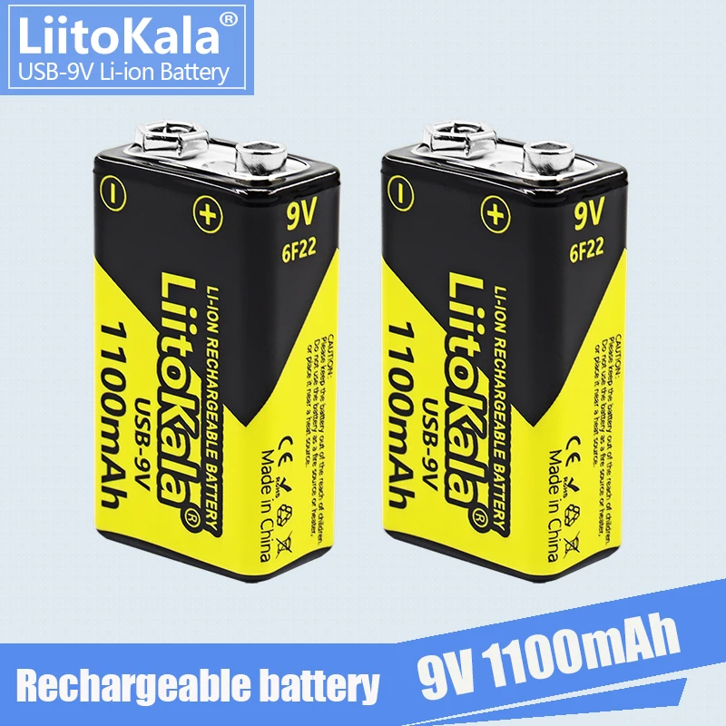 2 szt. LiitoKala USB-9V 1100mAh akumulator typu C USB bateria litowa do multimetru zabawka mikrofon zdalnie sterowany