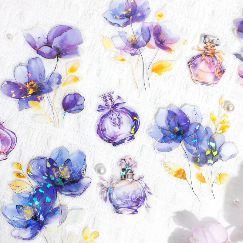 Yoofun 10pcs/lot Crystal Flower Transparent PET Sticker Set Plants Floral Collection Waterproof Sticker for Planner Card Diy