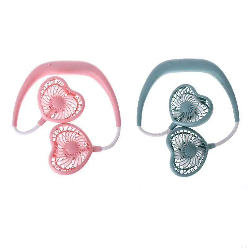 Quạt cầm tay A0NC Quạt làm mát cá nhân Quạt cổ Quạt đeo cổ hình trái tim Quạt thể thao