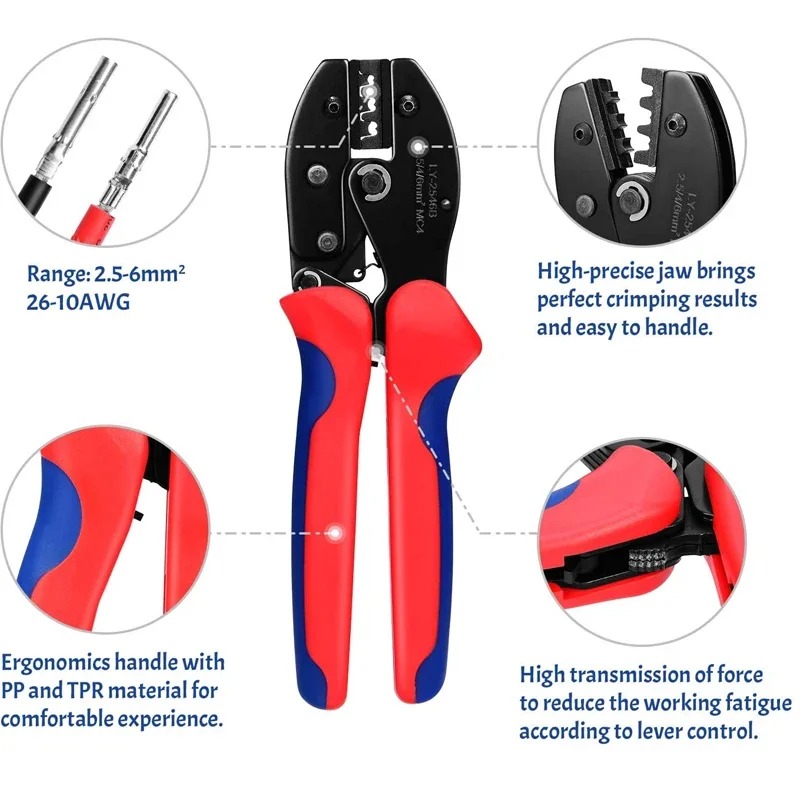 Solar Crimping Pliers Tools Kit For MC4 Cable Electeical Connectors Solar Panel PV Cable 6 Male Female Connectors Termianls Sets