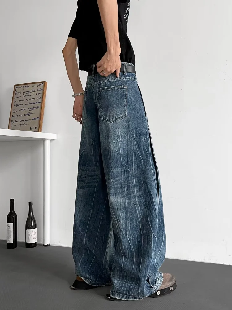2026 Ropa Y2K Fashion Washed Blue Patchwork Baggy Jeans Pants For Men Designer Clothes Wide Leg Straight Vintage Denim Trousers