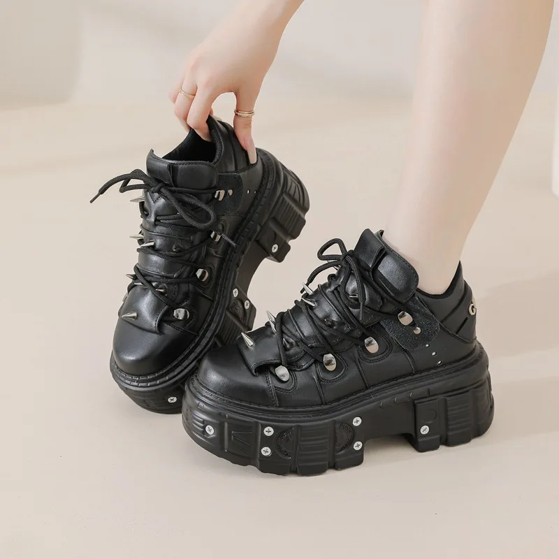 Men's Outdoor High-top Punk Casual Shoes, High-quality Ladies' Rivets, Breathable Lace-up Casual Sports Shoes and Women's Shoes