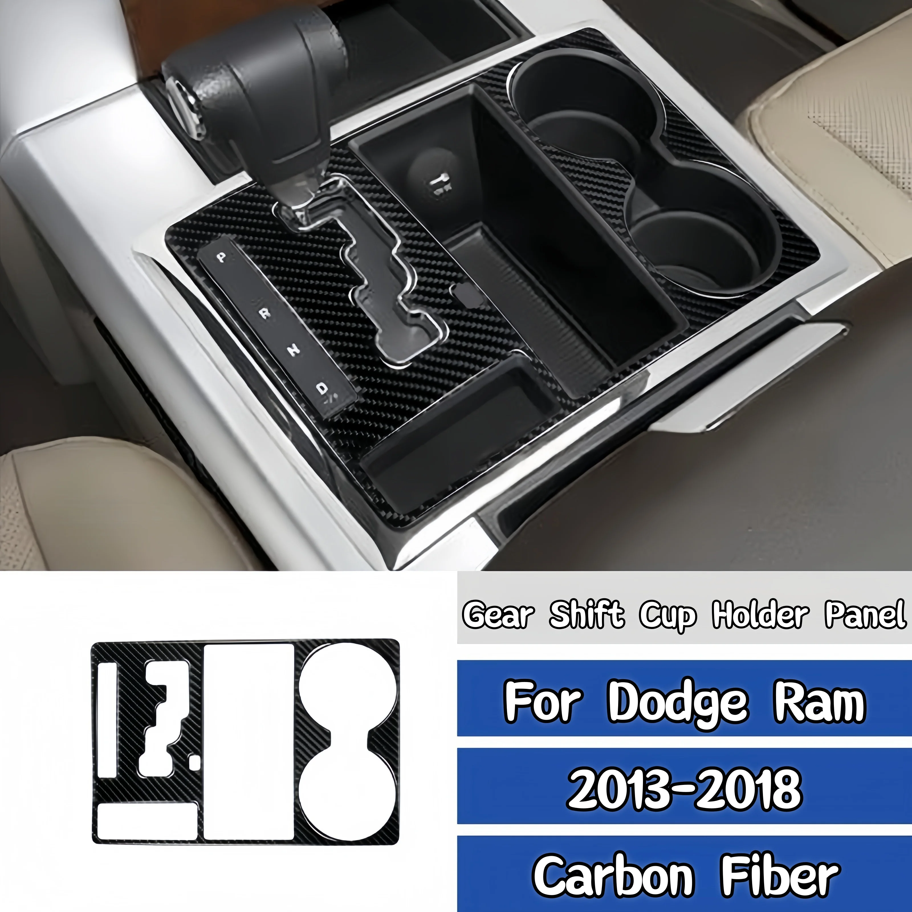 

For Dodge Ram 1500 2013-2018 Carbon Fiber Car Central Consol Gear Shift Cup Holder Panel Decor Cover Trim Sticker Accessories