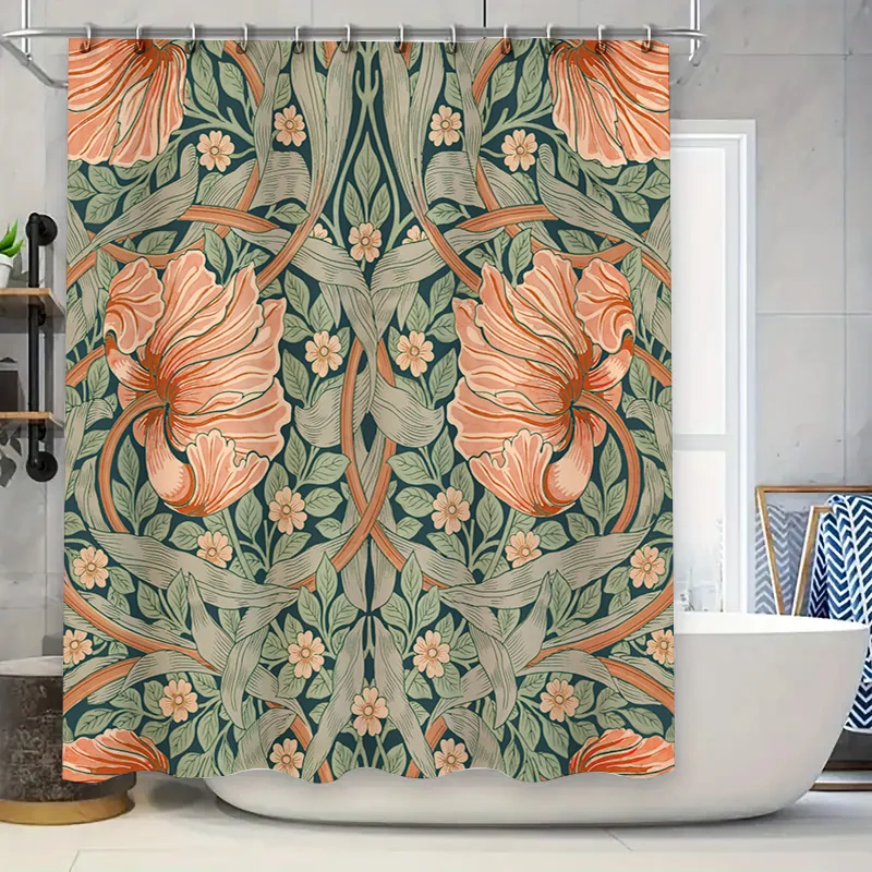 

Занавеска для душа в стиле ар-деко с цветочным принтом, декор для ванной комнаты, винтажный стиль, ткань с принтом, водонепроницаемый коврик для ванной, набор для украшения дома (зеленый душ)