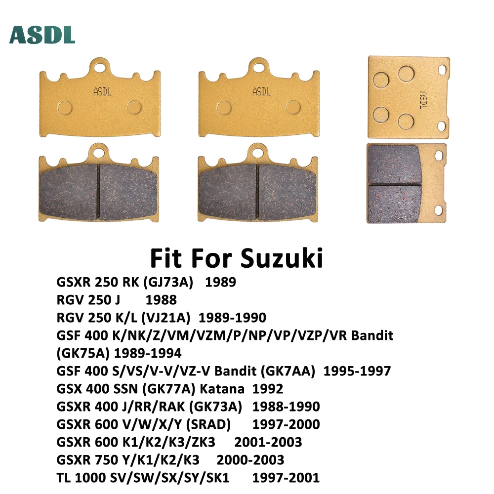 600cc Motorcycle Front and Rear Brake Pads for GSXR 250 GJ73A RGV250 GSF400 GK75A GSF 400 GSXR400 GSXR600 GSXR750 00-03 TL1000