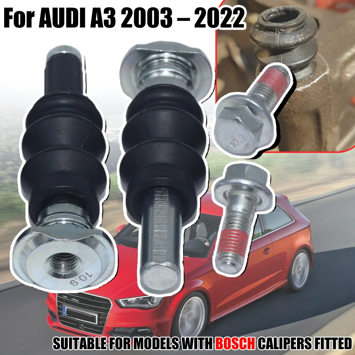 

Rear Brake Caliper Slider Guide Pins Bolt Kit For AUDI A3 2003 - 2022 Left Right Disc Housing Bellows Sleeve Bushing Boot Seal