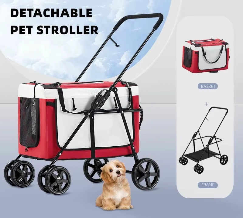 Ready to Ship Portable Pet Stroller Lightweight Dog Cat Trolley Detachable Folding Carrier Medium Dogs