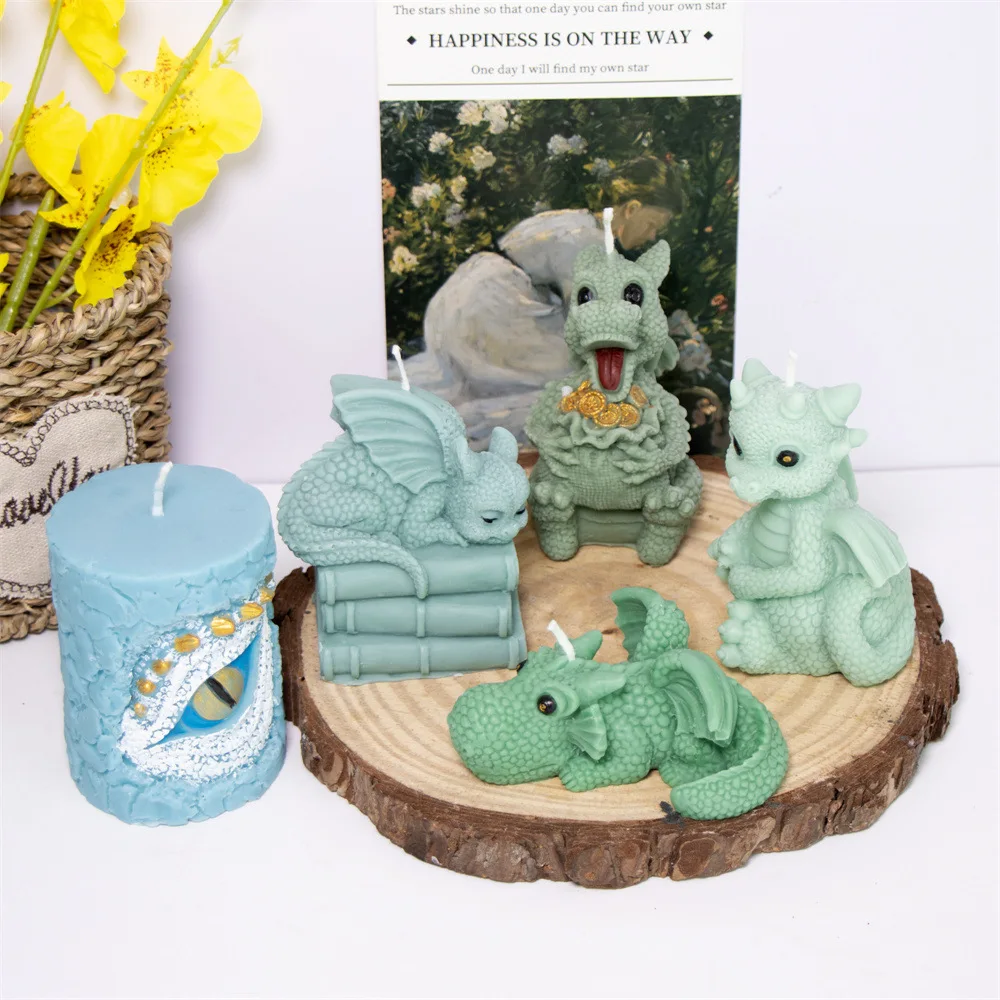 ثلاثية الأبعاد تحلق التنين شمعة قالب من السيليكون لتقوم بها بنفسك لطيف الطابق ديناصور لونجان العمود الجبس الراتنج قالب من السيليكون الأثاث دمية الديكور