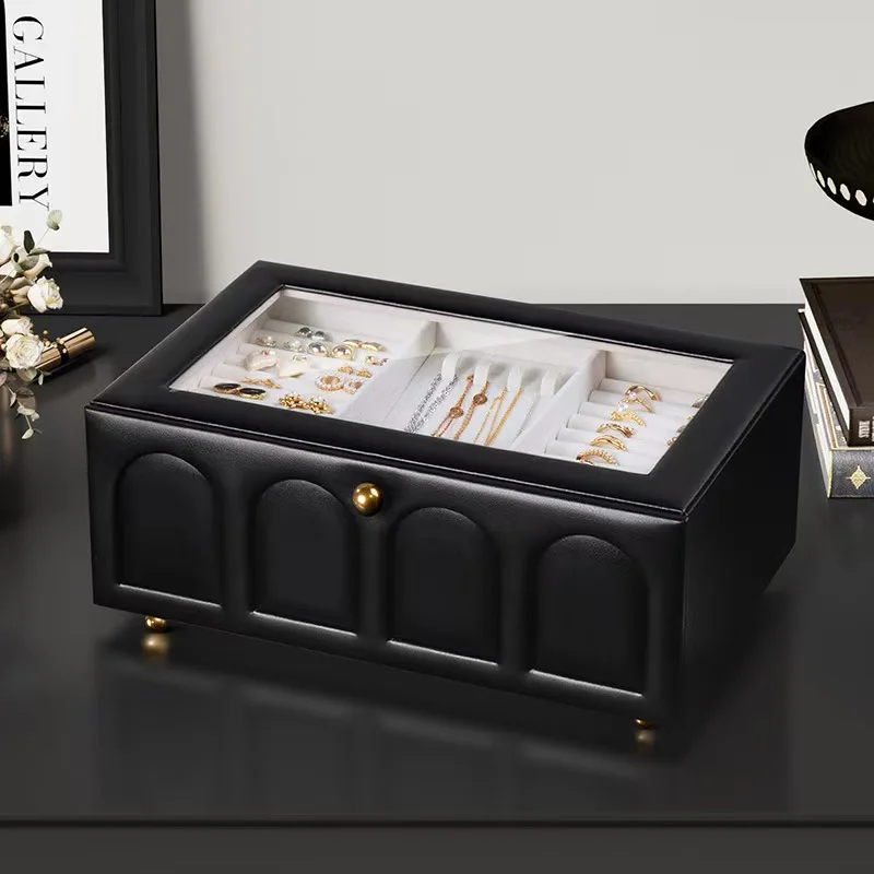 Window jewelry box Large capacity double creative multi-functional jewelry storage box Necklace earrings jewelry box