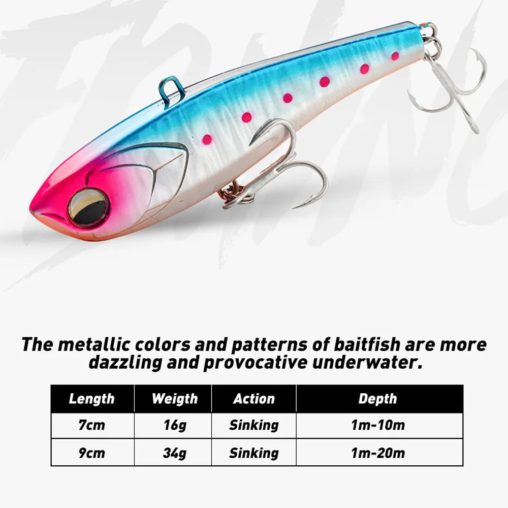 JOHNCOO 70mm/90mm Vibration Sinking Lures Winter Fishing Lure Lipless VIB fishing lure Wobbler Ice Balance Fishing for pike