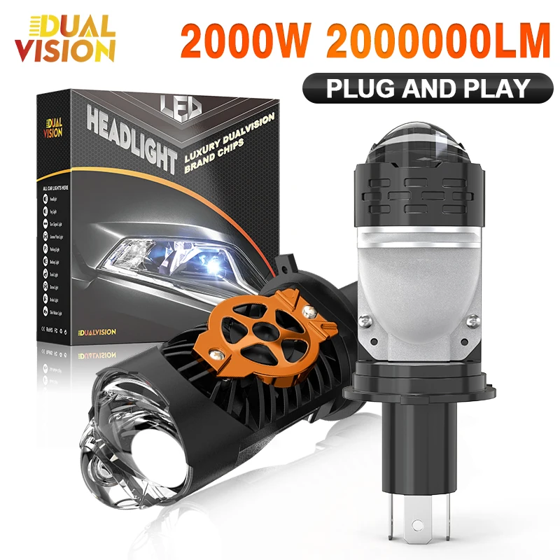 

2000 Вт H4 Bi Мини-светодиодные фары с линзами проектора 2000000LM Турболампы Супер яркие 6000K Белые двойные мотоциклетные Plug&Play 12 В 24 В