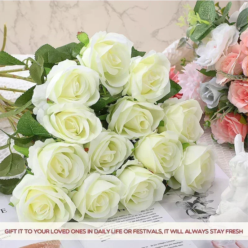 50 Pcs Artificial Rose Flower Silk Roses Bouquet Real Looking Fake Roses for Home Wedding Centerpieces Party Decorations