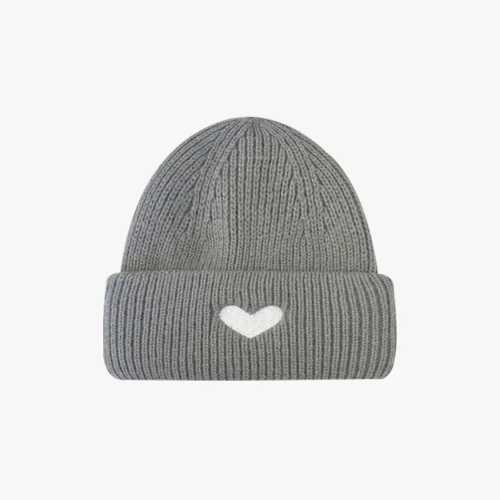 

Sweet Woolen Love Skullies Beanies Embroidery Solid Color Heart Knitted Hat Crochet Bonnet Ins Style Female