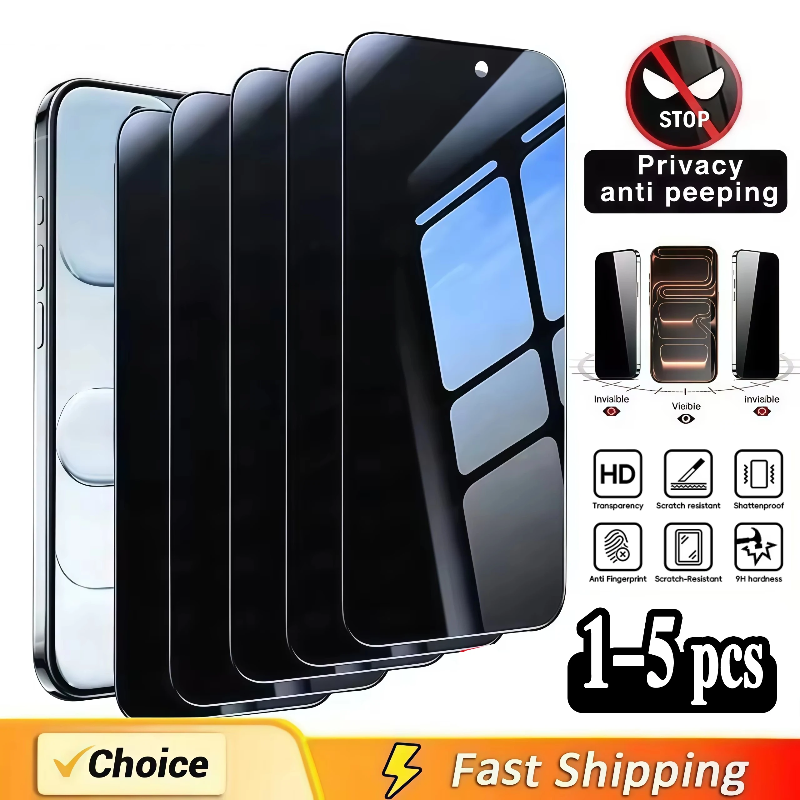 1-5PCS Sichtschutzfolie für Xiaomi Redmi Note 13 12 11 10 9 Pro 13C 14C 14S 11S 9S 9T 8T Kratzfestes gehärtetes Glas