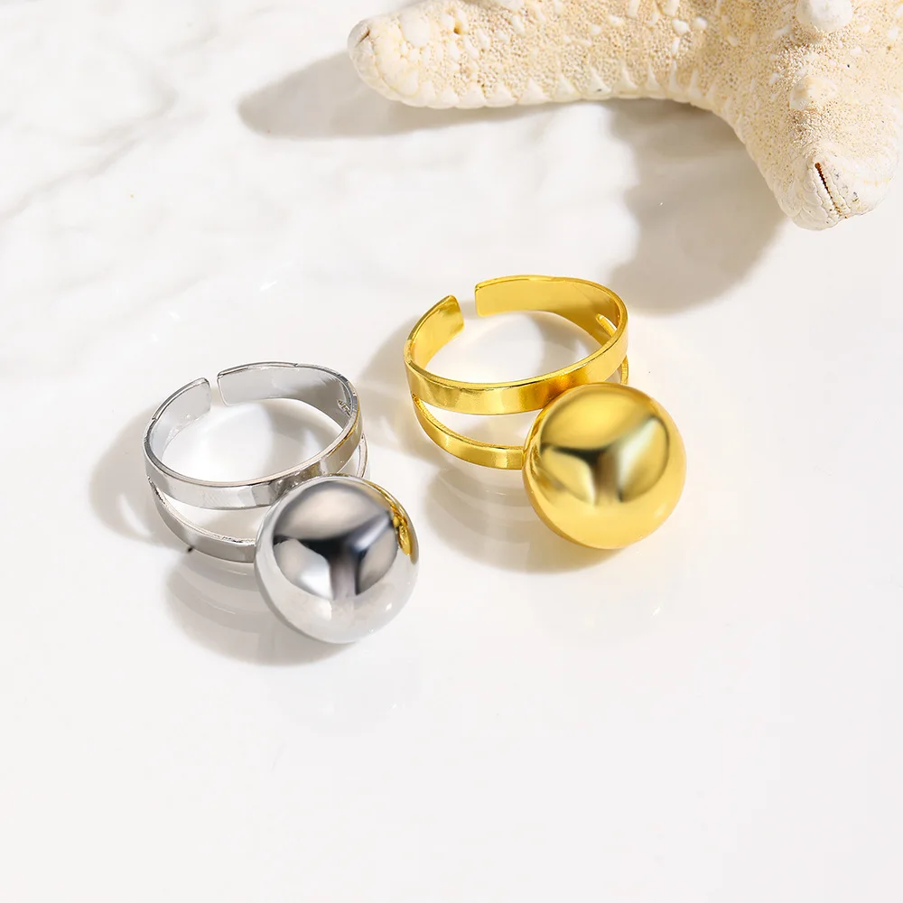 

3 fashionable exaggerated hollow smooth ball opening rings, cold wind copper plating color-retaining adjustable rings