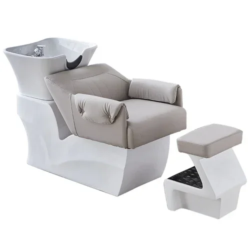 

High-End Ceramic Basin Half Lying Shampoo Chair Hair Dedicated Stainless Steel Hairdressing Flushing Bed Massage Couch