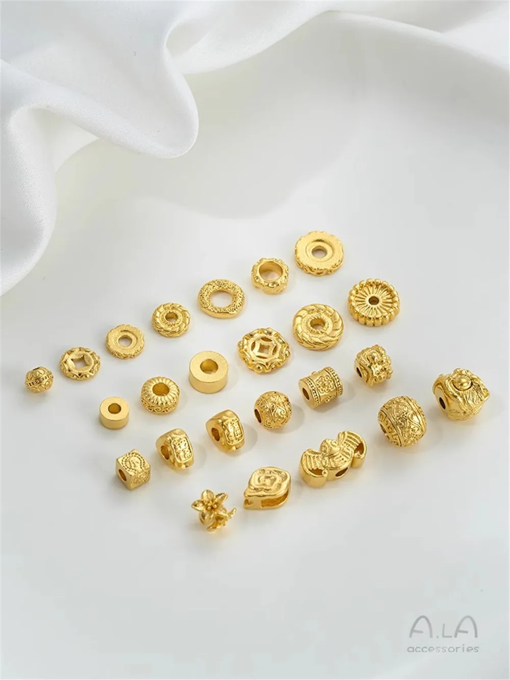 Sand Gold Wheel Bead Spacer Copper Coin Spacer Cylindrical Barrel Beads Lion Transfer Beads DIY Jewelry Beaded Accessories C359