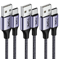 [3-Pack] USB C Charger Cable,TOPK 6.6ft 3A Fast USB C Cable Nylon Braided Data Sync USB A to Type C Charger Cable for Samsung