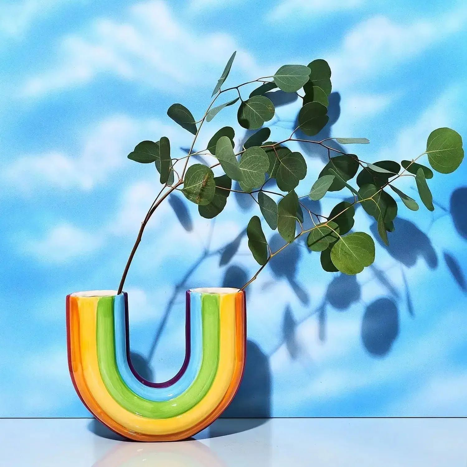 Creative Rainbow U Shape Vase Dried Flower Vase Resin Arrangement Planter Flowerpot Home Decor Modern Simple Aesthetic Ornaments