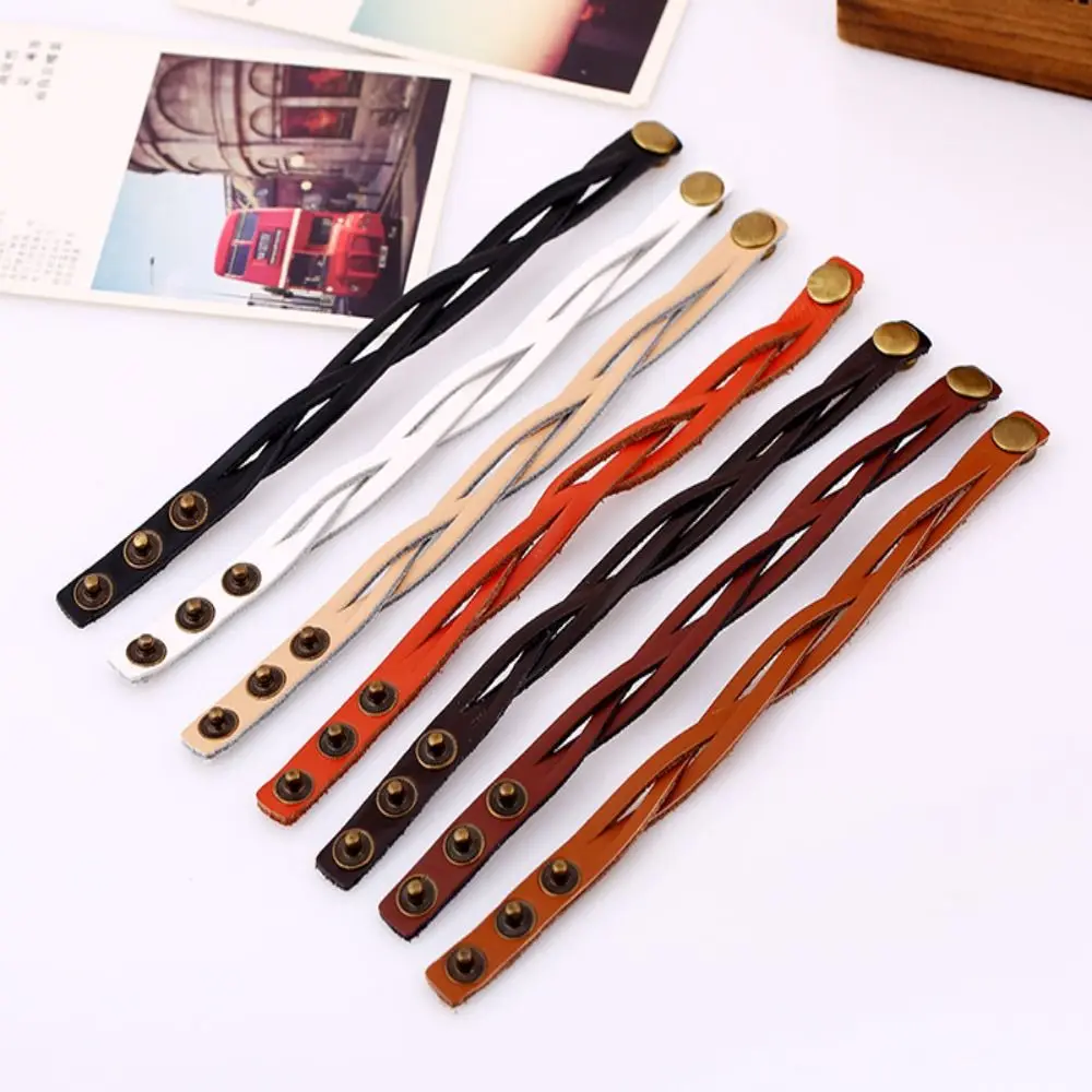 

Punk PU Leather Woven Bracelet Vintage Minimalism Leather Hand Chain Buckle Design Multilevel Men's Wrist Strap Men