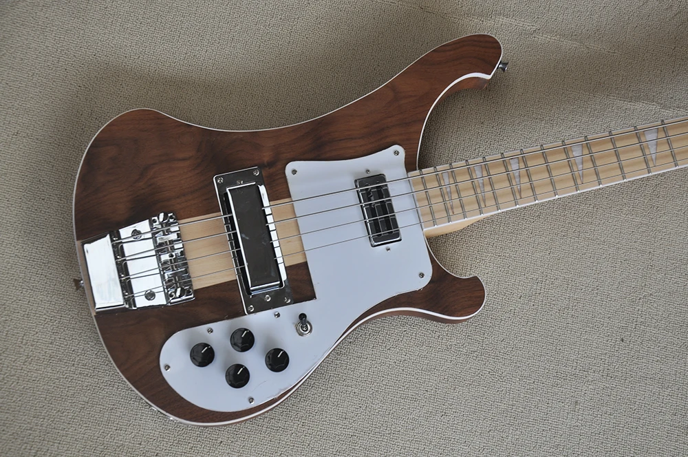 4 Strings Walnut Neck-thru-body Electric Bass Guitar with Maple Fretboard,Matte Paint,can be customzied