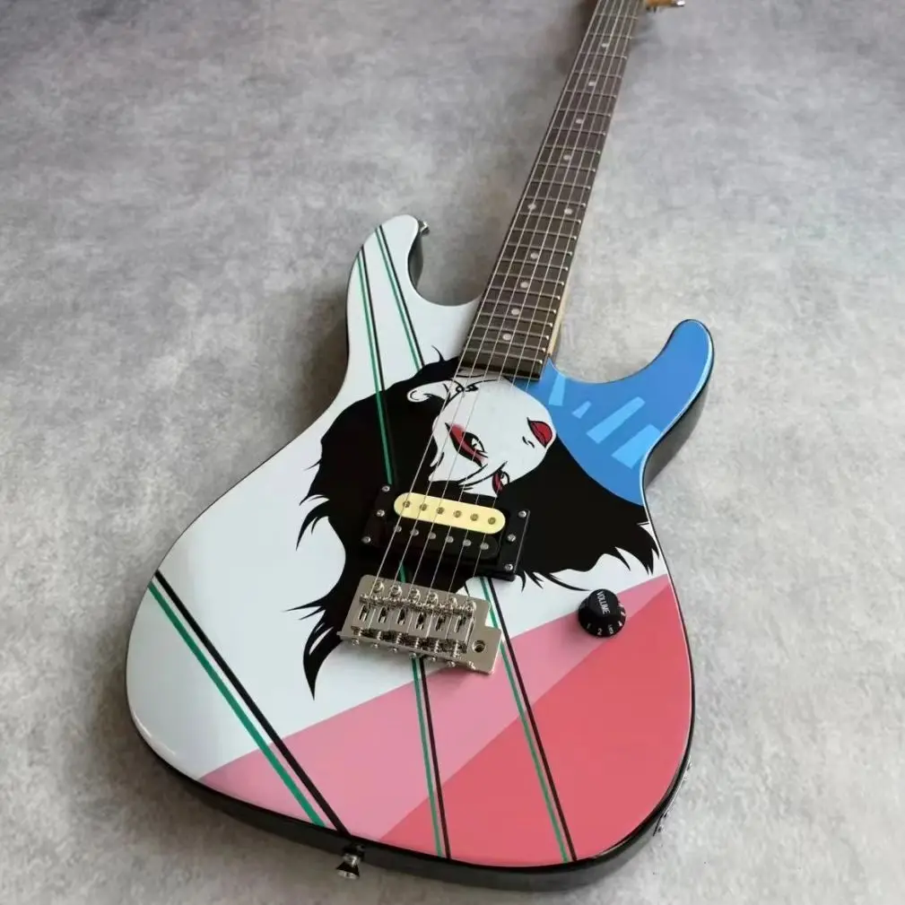 6 String Electric Guitar, Art Graphic Printed Body, Single Humbucker Pickup, Fixed Bridge Rock Electric Guitar