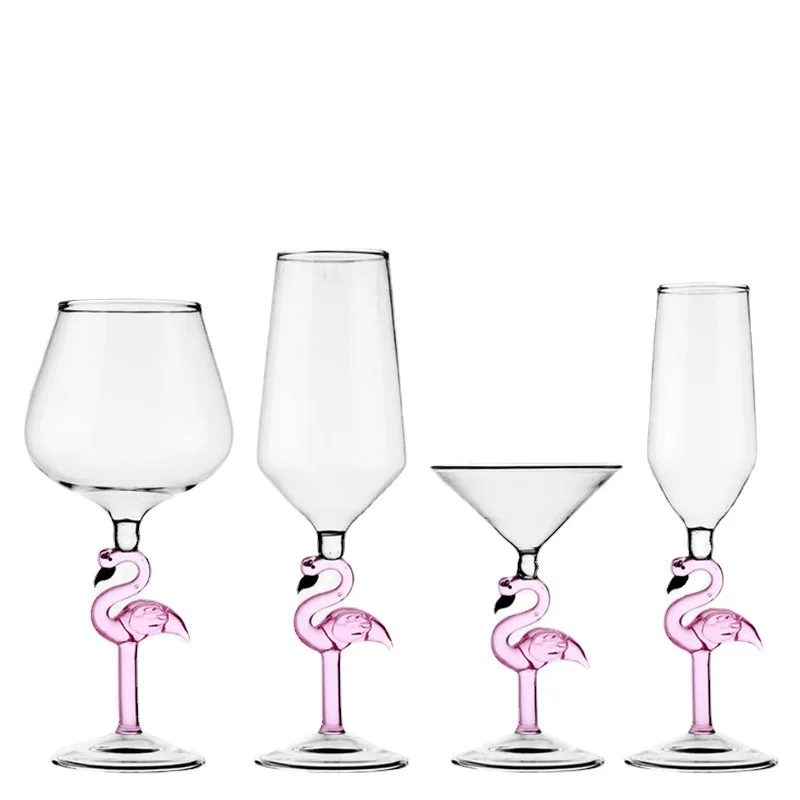 1 Piece Elegant Pink Flamingo Stem Goblet Glass Champagne Flute Martini Cocktail Burgundy Glasses Cup for Bar Party Events