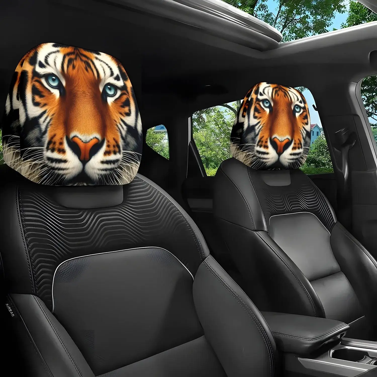 Car Seat Headrest Animal Series 3D Tiger Cartoon Personalized Creative Car Interior Headrest Cover-2pcs