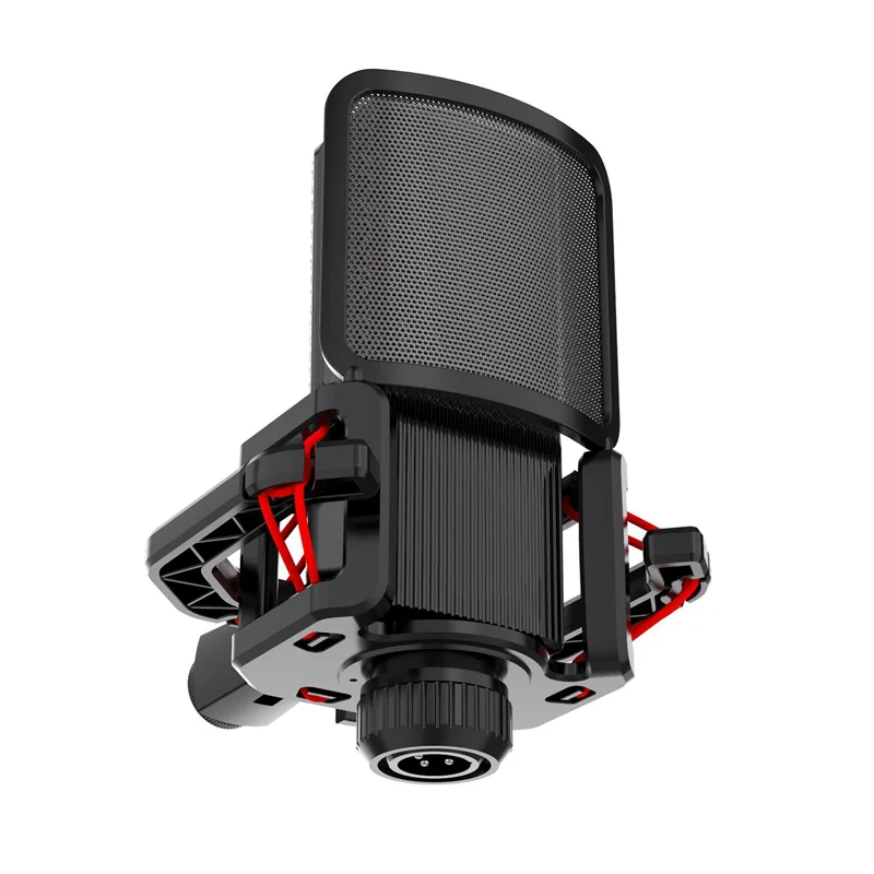ABVL-2X Microphone Shock Mount With Microphone Filter Windscreen Reduce Noise Anti Vibration Screen Stable Easy Install,Red