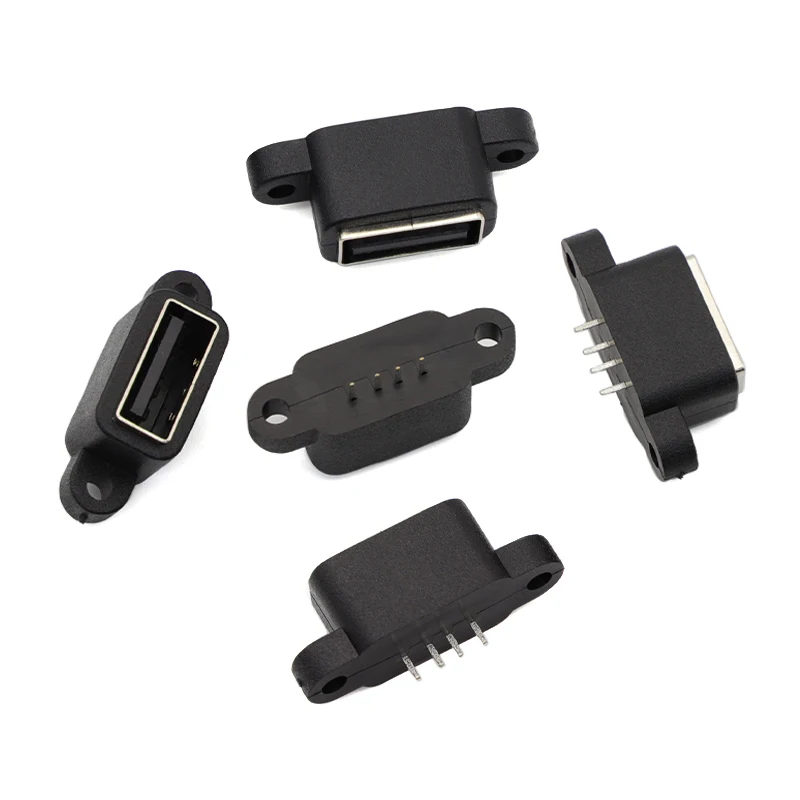 

5pcs Black USB 2.0 Female Socket 4Pin Waterproof Connector Adapter 180 degree 4P USB A Interface Portfemale socket waterproof