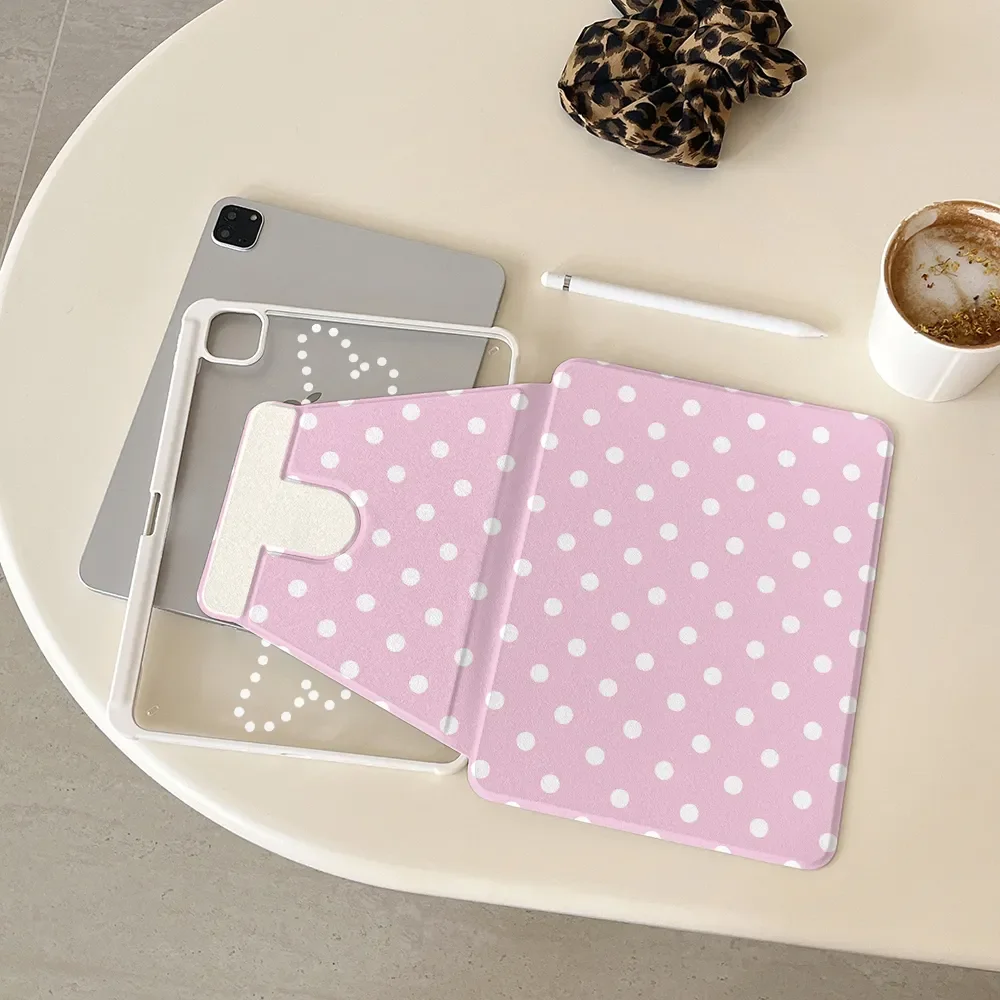 Korean Polka Dots Pink Blue Y2K Tablet Case For iPad Pro 13in 11th M5 M4 12.9in A16 7/8/9/10th Air4/5/6/7 11in M2 M3 Mini Cover