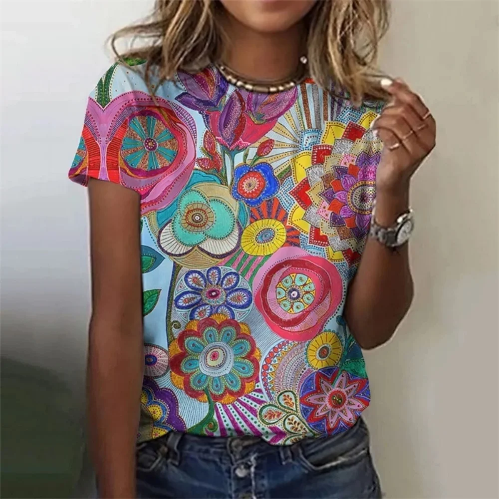 3D Printed Colorful Deer T Shirt For Women Abstract Geometry Graphic Short Sleeves Summer Street O-Neck Tees Tops Loose T-Shirts