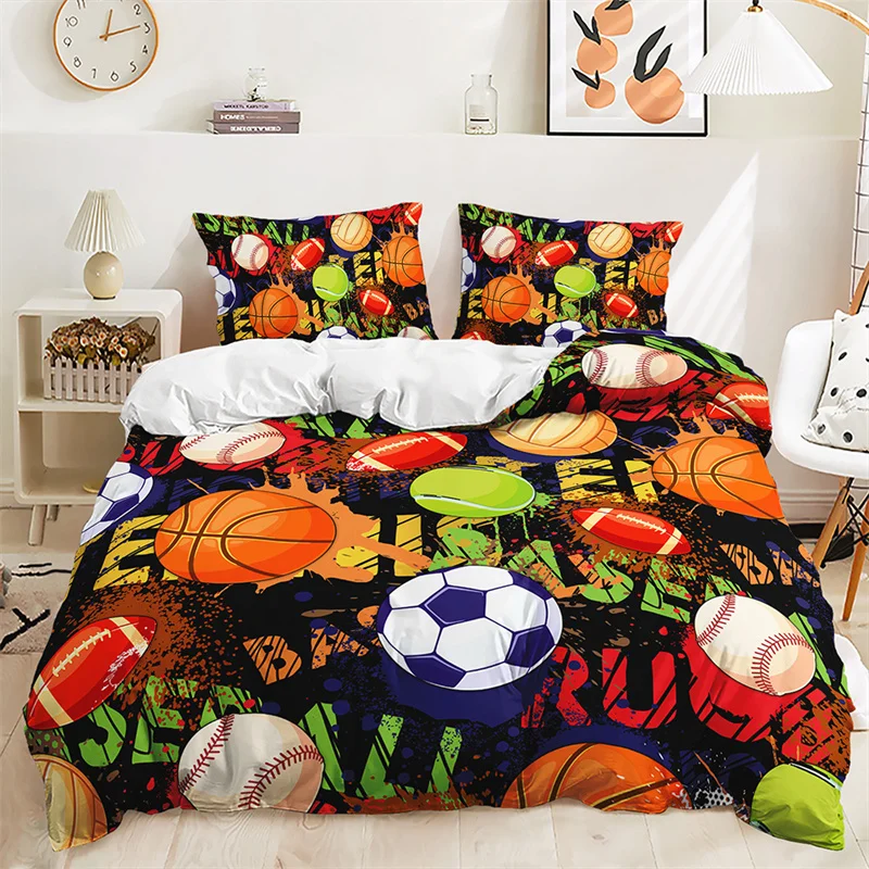 Home Textile Luxury 3D Football Print 2/3Pcs Kids Adult Duvet Cover Pillowcase Bedding Set Single Queen and King AU/EU/US Size