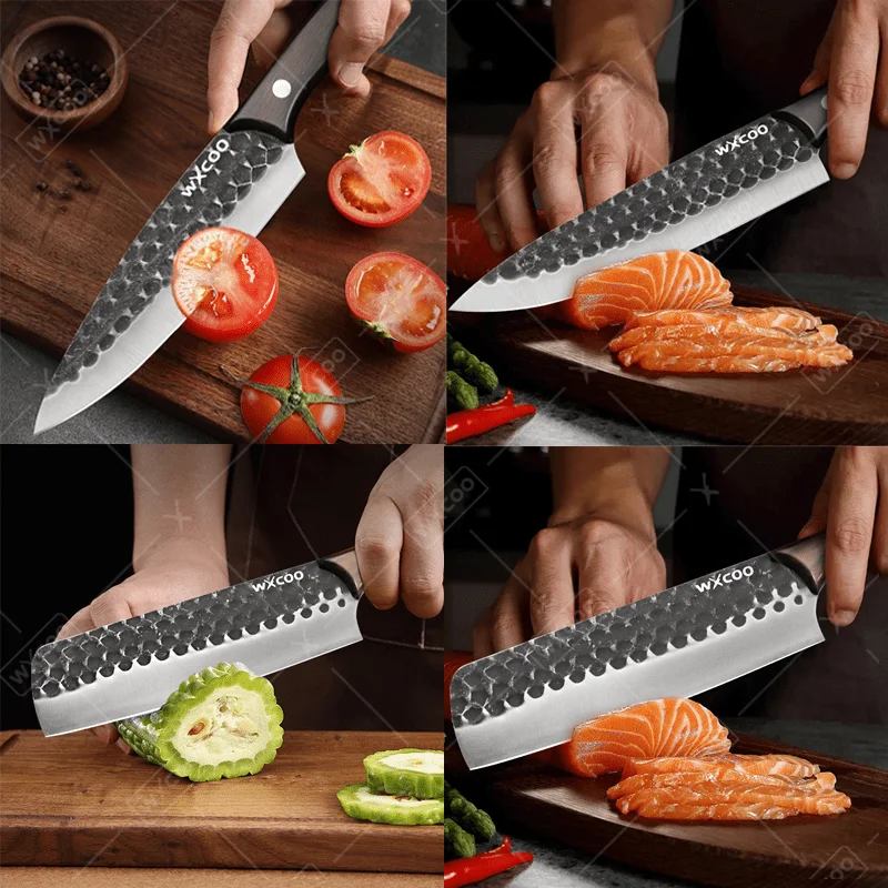 Juego de 4 Cuchillos de Cocina de Acero Inoxidable: Cuchillo de Deshuesar, Cuchillo para Carne, Cuchillo para Frutas y Funda, Regalo para Fiestas, para Cortar Carne de Res y Pescado