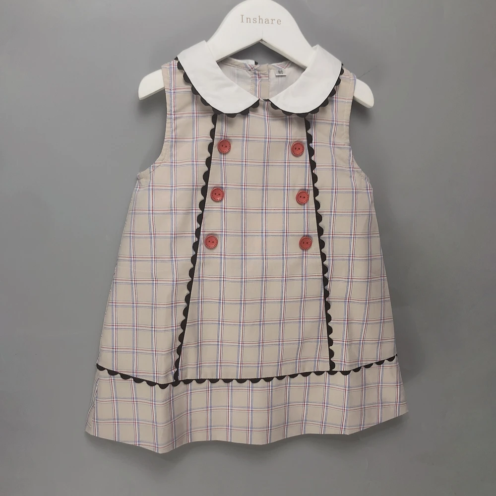 Children Boutique Clothing Girls Plaid Dress Cotton A-Line Skirt Sleeveless Vest Skirt British Style Fashion Outfit 18m-7T