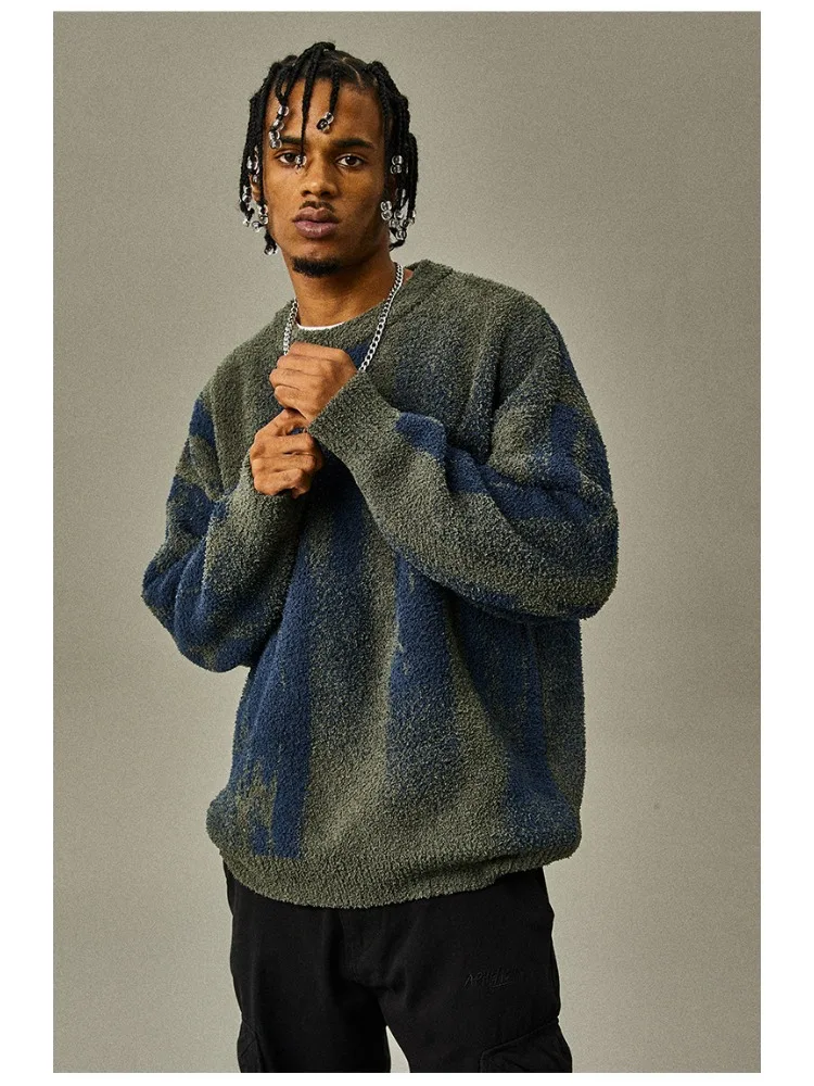 Luxury Gothic Vintage Sweater Pullover Men Hip Hop Harajuku Stripes Streetwear Y2k Clothes Tops Knit Sweather Couple Sweater New