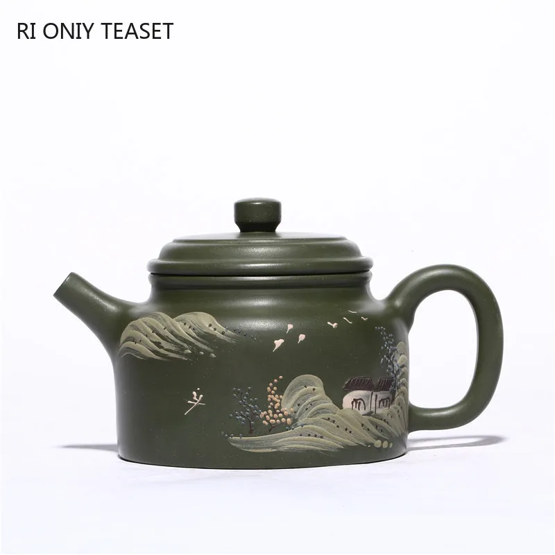 270ml Chinese Yixing Purple Clay Teapots Raw Ore Green Mud De Zhong Tea Pot Zisha Filter Beauty Kettle Tea Ceremony Supplies