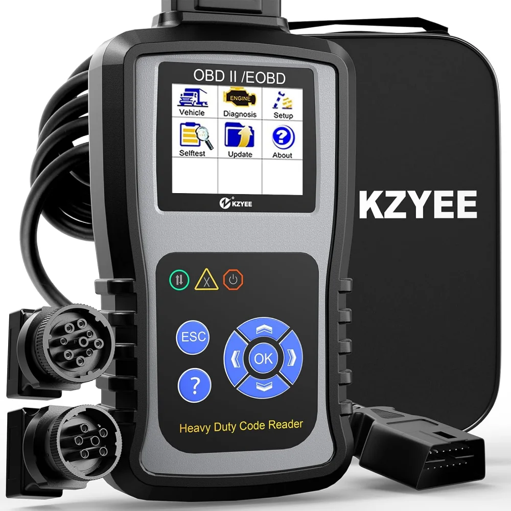 KZYEE KC601 Heavy Duty Truck Scanner Diesel Diagnostic Tool Read & Clear Fault Codes Supports J1939/J1708 & J1587 Includes 6-pin 9-pin 16-Pin Connector Free Update