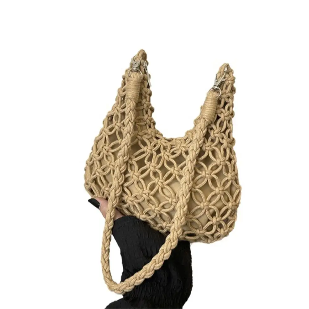 

Hollow Out Handmade Woven Handbag Large Capacity Handcrafted Crochet Woven Shoulder Bag Braided Shoulder Strap