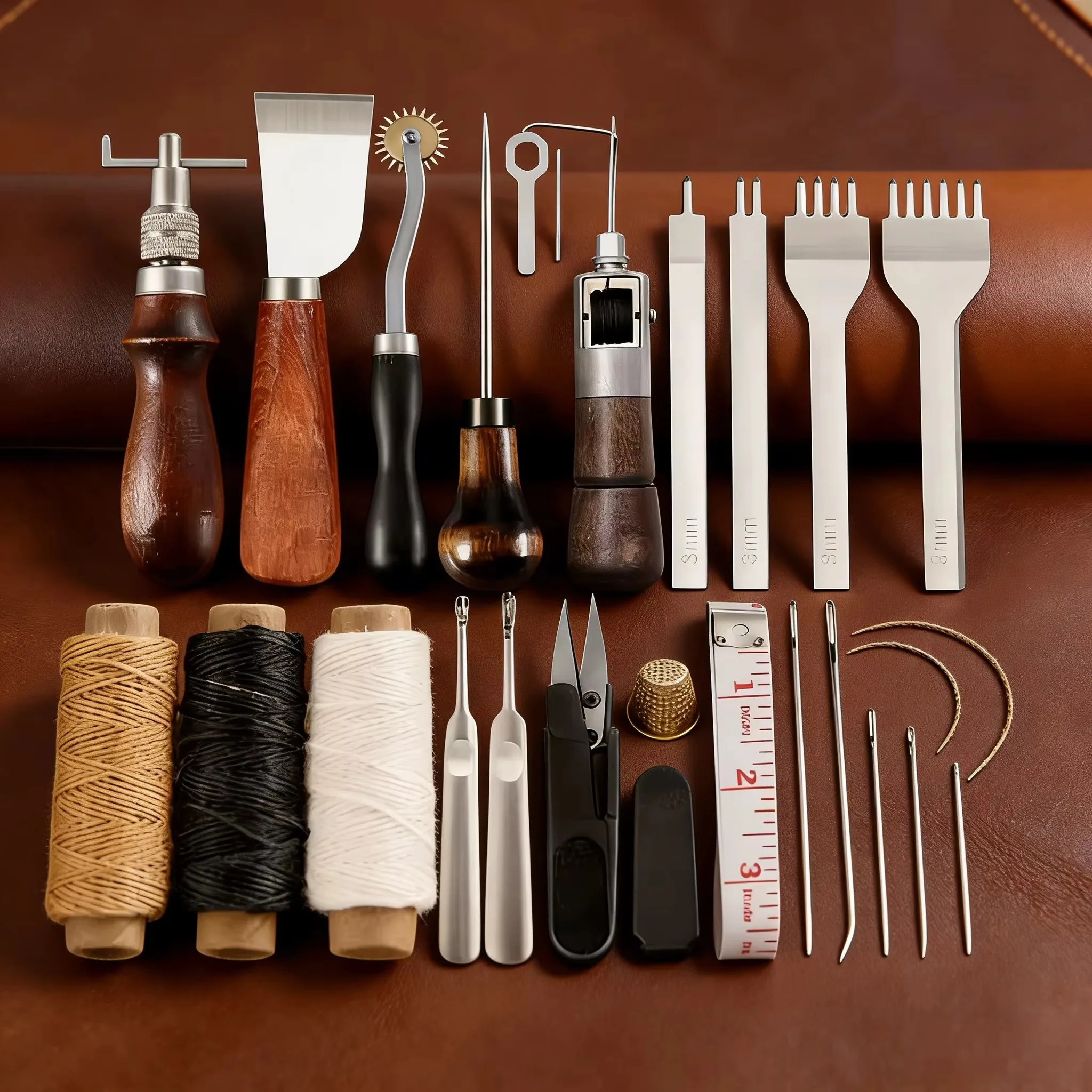 Professional Hand Sewing Leathercraft Tools Kit Saddle Groover Stitching Punch Carving Work Sets Tool For DIY Leather Accessory.