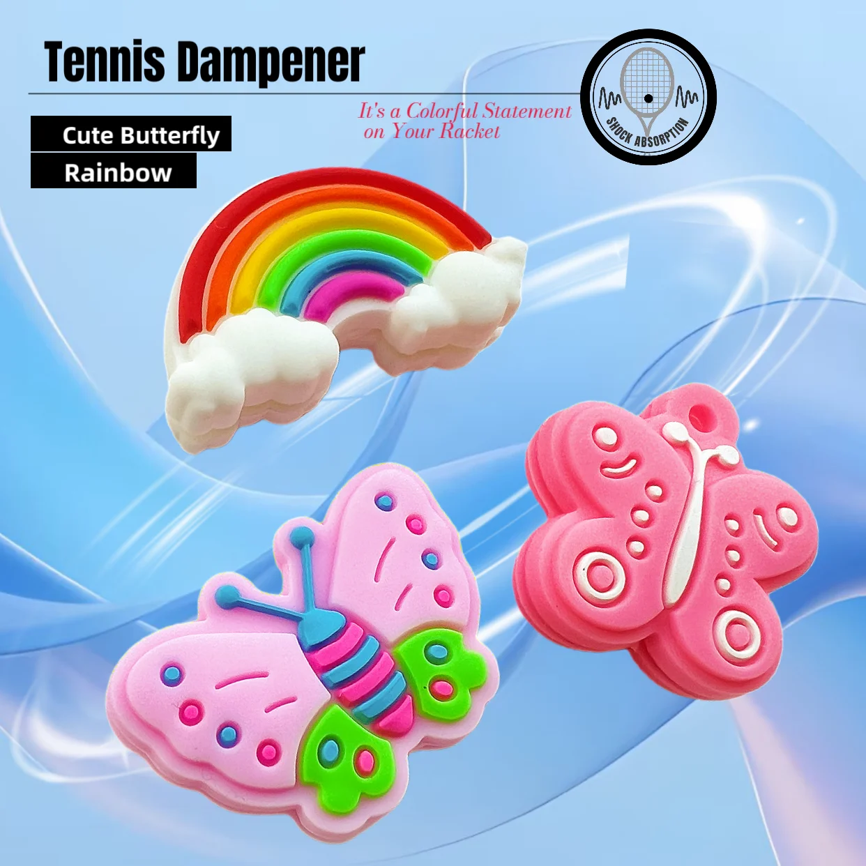Cute Butterfly Rainbow Tennis Dampener, Silicone Tennis Racket Vibration Shock Absorber, Funny Tennis Racquet String Dampener Ac