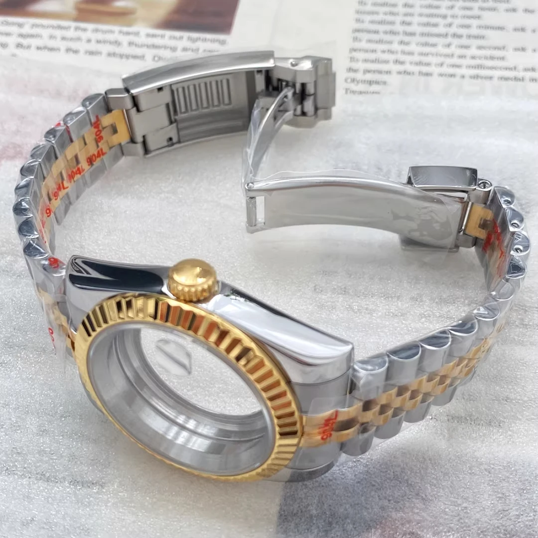 

36mm/39mm Stainless steel Watch Case And Strap Set Sapphire crystal glass NH35 NH36 Watch Case Strap Parts 28.5mm dial Case