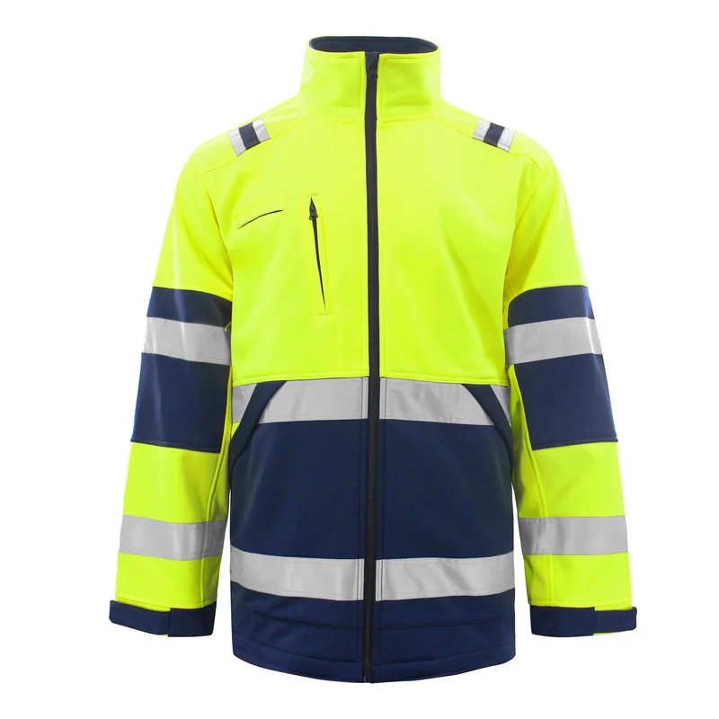 High Visibility Reflective Fleece Jacket Winter Stripe Patchwork Hoodies Two Tone Workwear Coat Hi Vis Work Wear