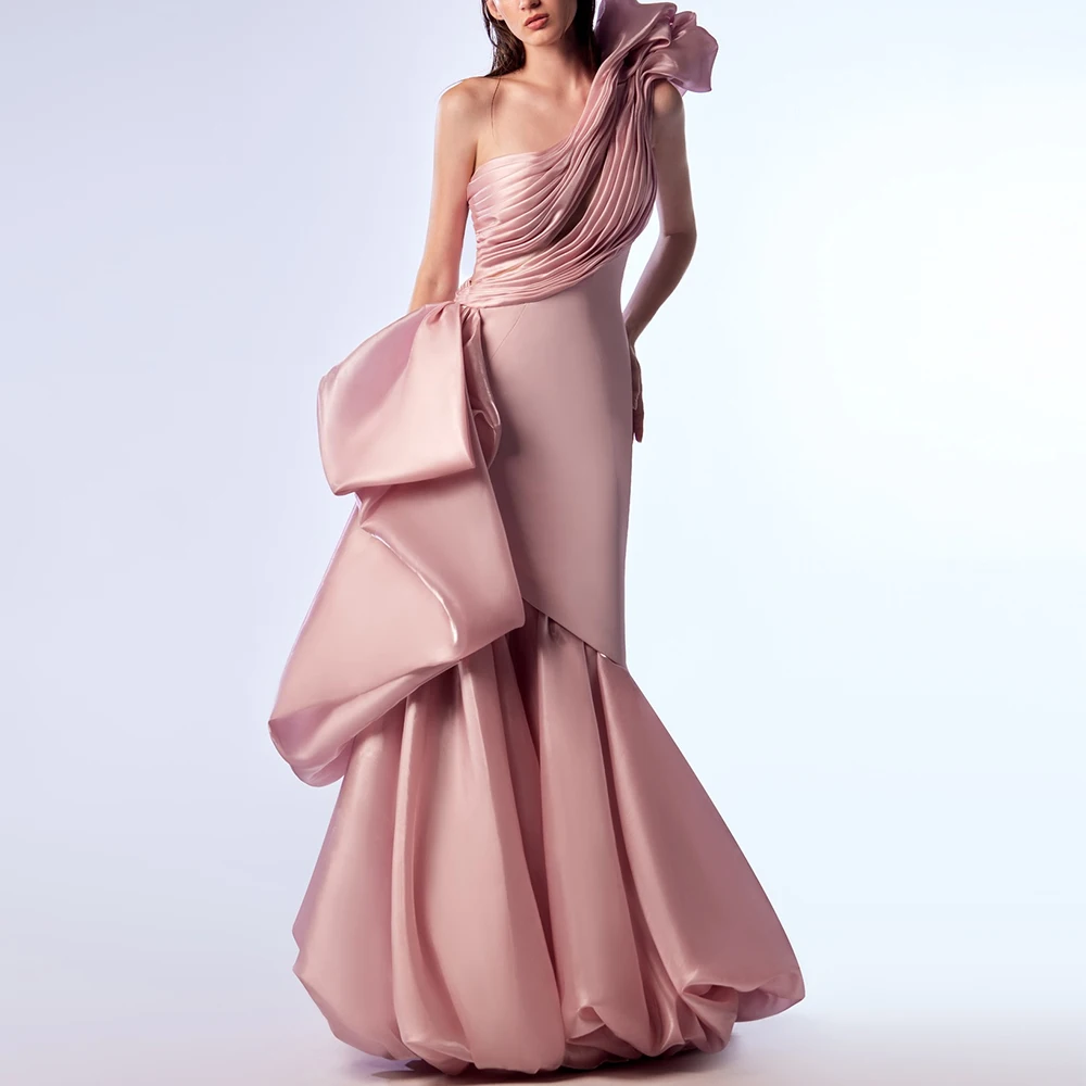 

Customized Sexy Satin A-Line One Shoulder Evening Dress Temperament Floor Length Sleeveless vestidos para mujer